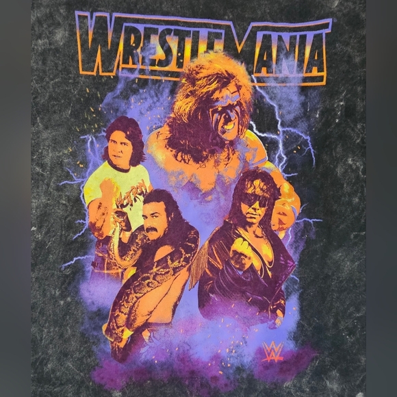 Wrestlemania T-Shirt Mens Cropped Medium WWE Distressed Faded Retro 80s Sport - Picture 5 of 5